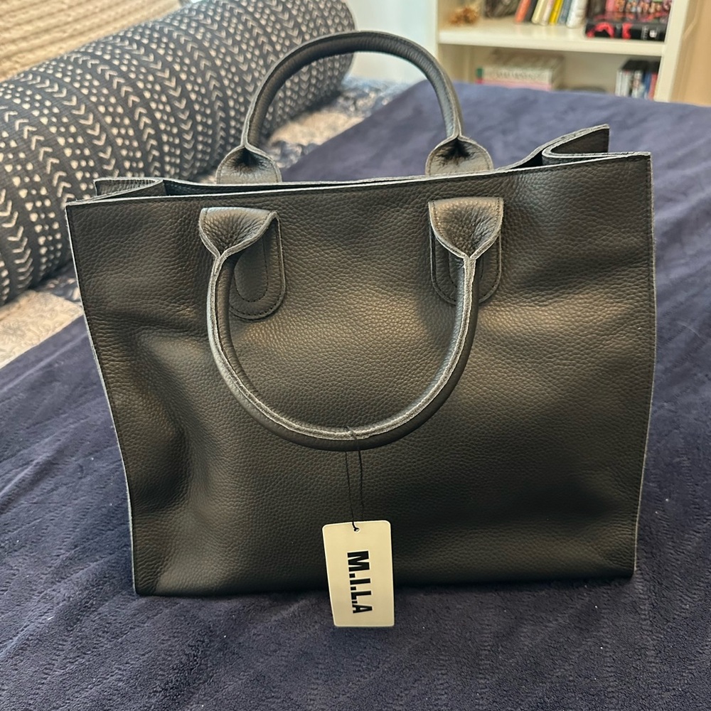 M.I.L.A Los Angeles black leather tote